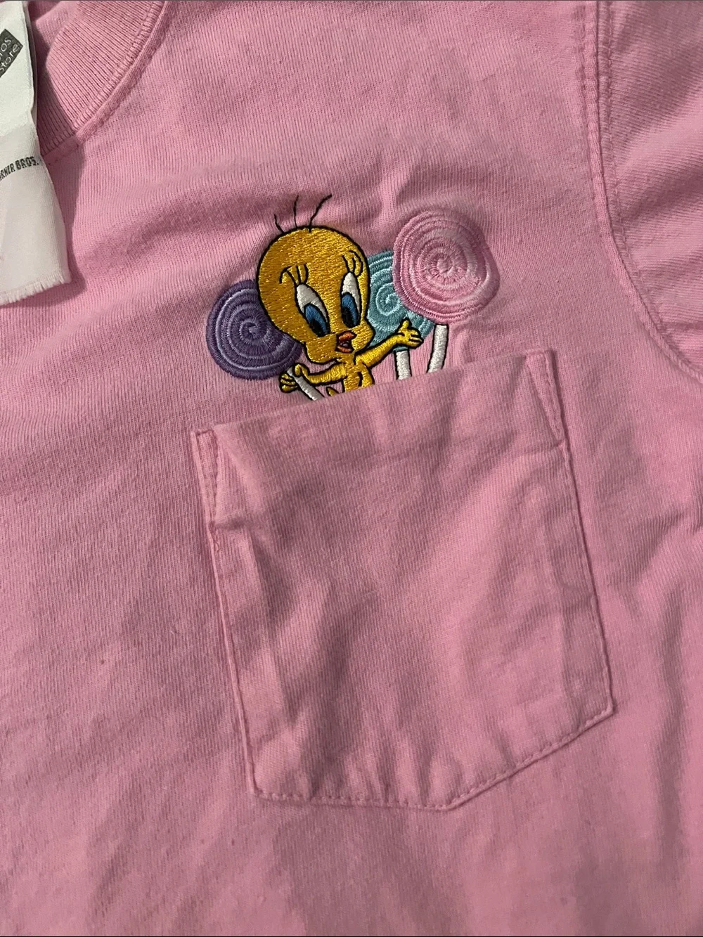 Kids Warner Bros. Navy Star Print Denim Overalls with Pink Tweety Tee